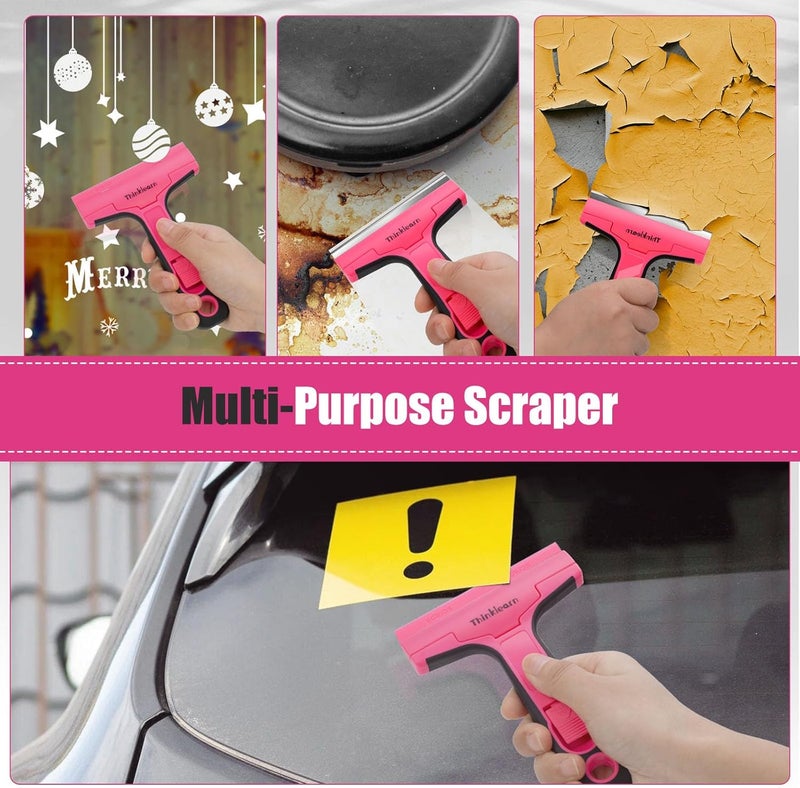 ThinkLearn Razor Blade Scraper Tool, 4" Razor Scraper with 20Pcs Replacement Blades, Pink Glass Scraper for Removing Decals, Tint, Stickers, Labels, Caulk, Adhesive from Window, Oven, Stove Top - Image 3